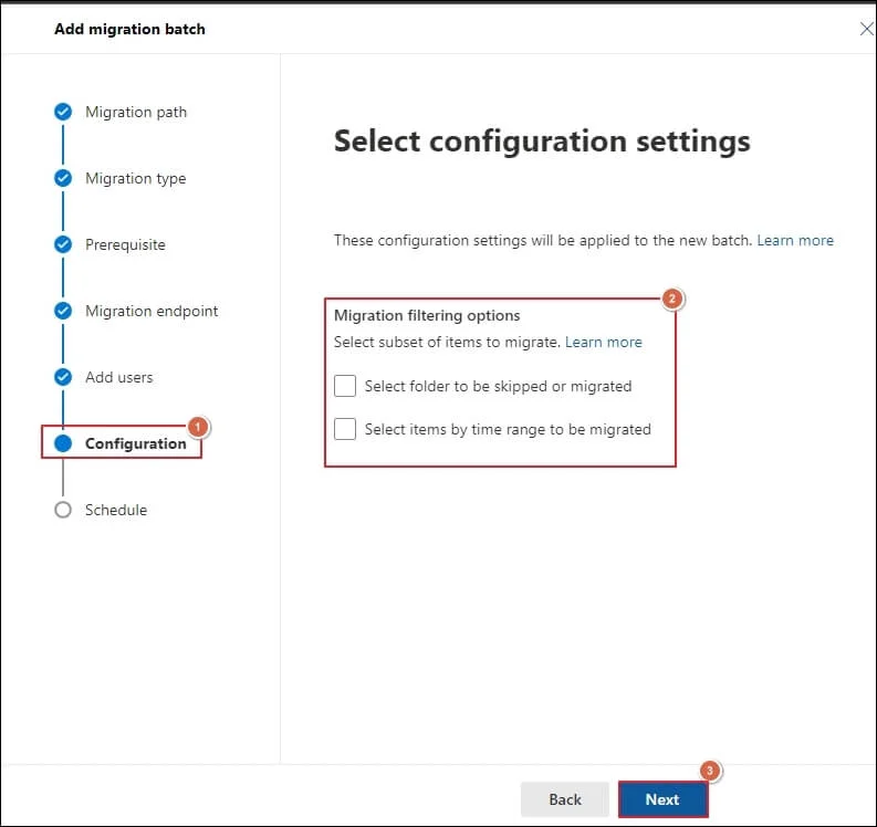 Select configuration settings