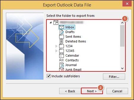 Select the desired folders to export