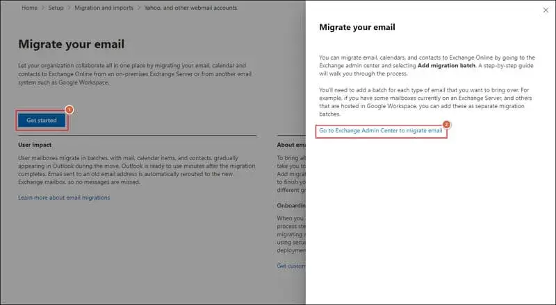 Exchange Admin Center to migrate email
