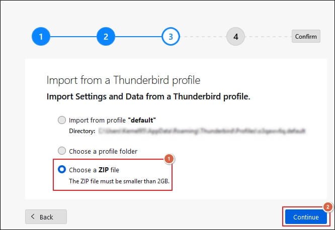 Choose a ZIP file to add the Horde emails