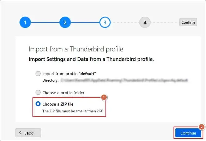 Choose a ZIP file to add the Horde emails