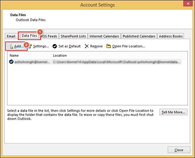 Add to create a new PST file