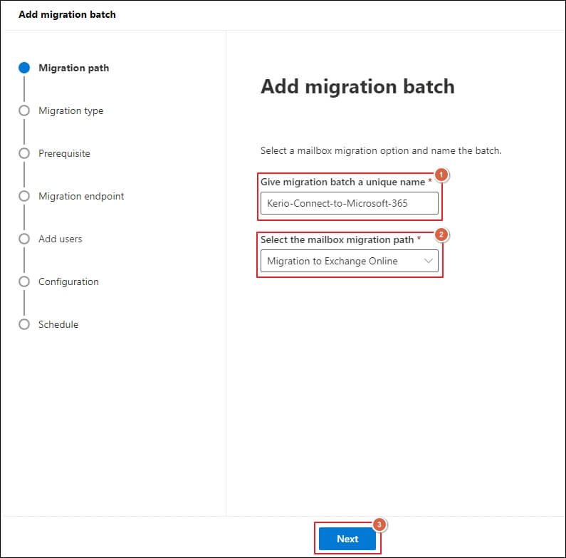 select the mailbox migration path