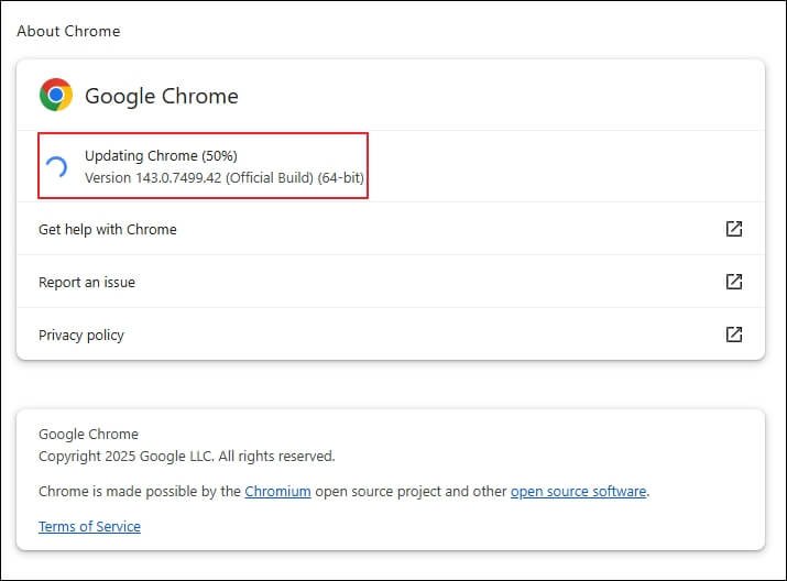 start updating the chrome