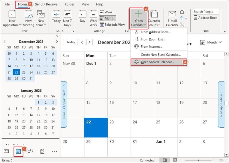 Open Shared Calendar