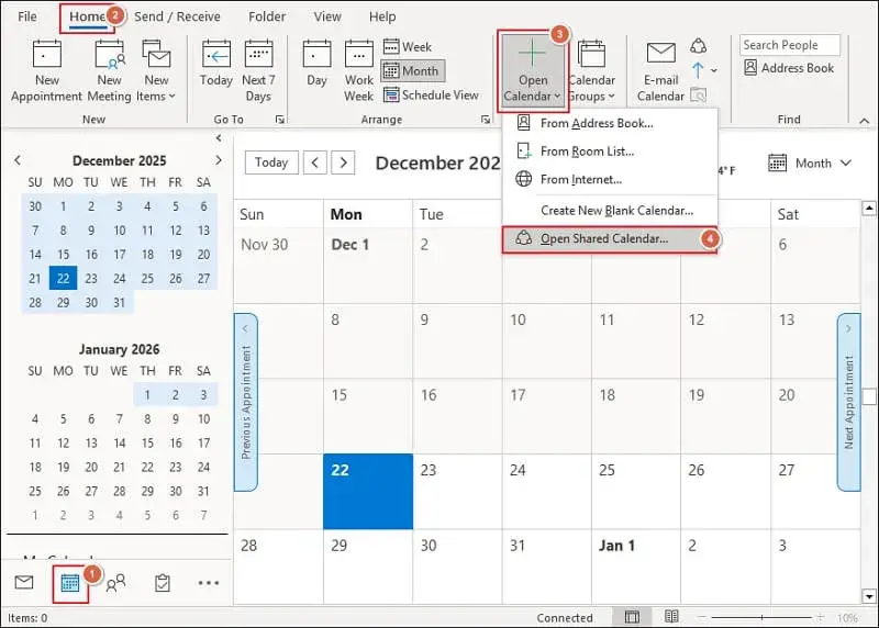 Open Shared Calendar