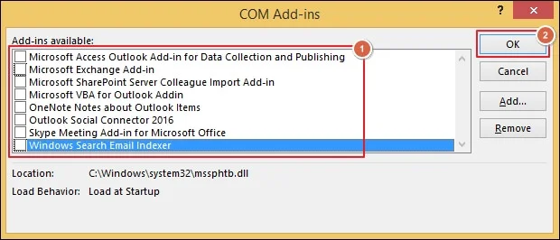 Uncheck all the add-ins