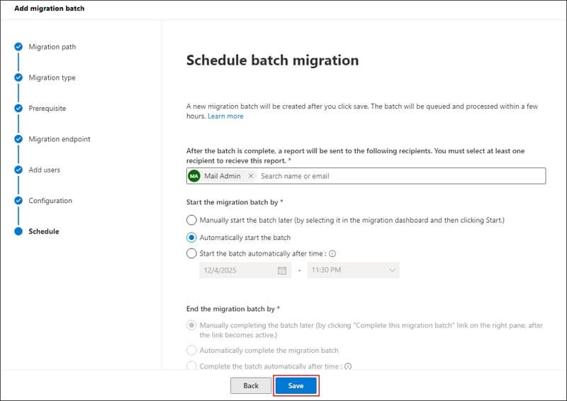 Schedule batch migration