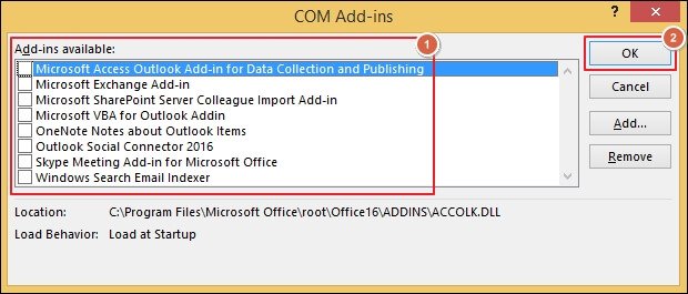 Uncheck all the Add-ins