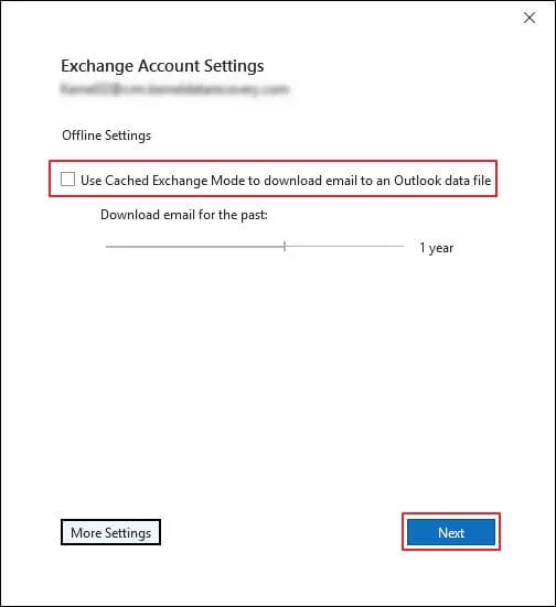 Uncheck cached exchange mode