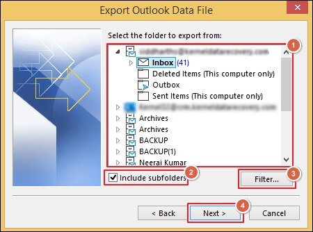 Select the required mailbox folder