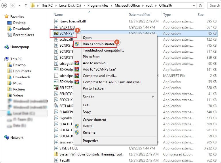 Run PST as administrator
