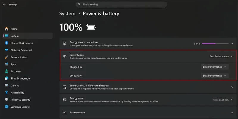 Set the optimization to best performance