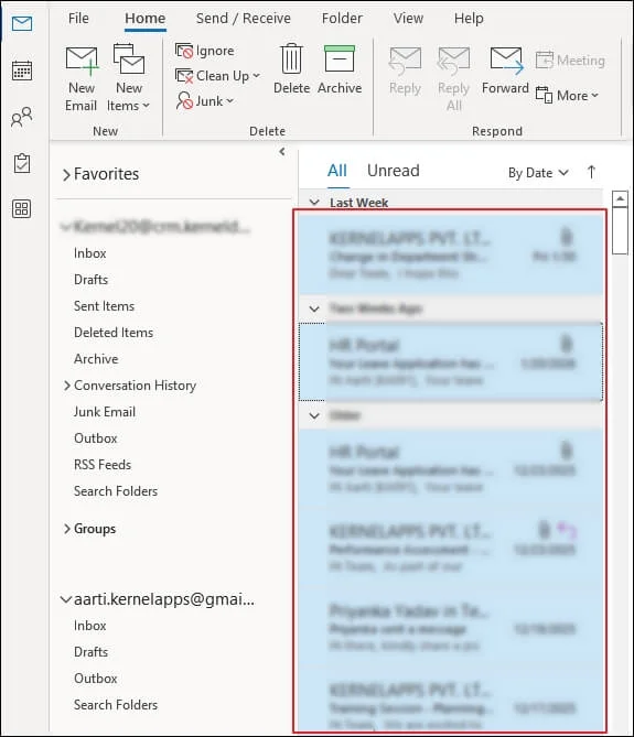 chosen messages to the desktop to extract