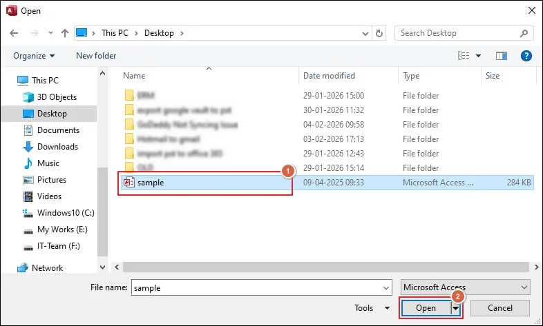 Select the MDB file and open