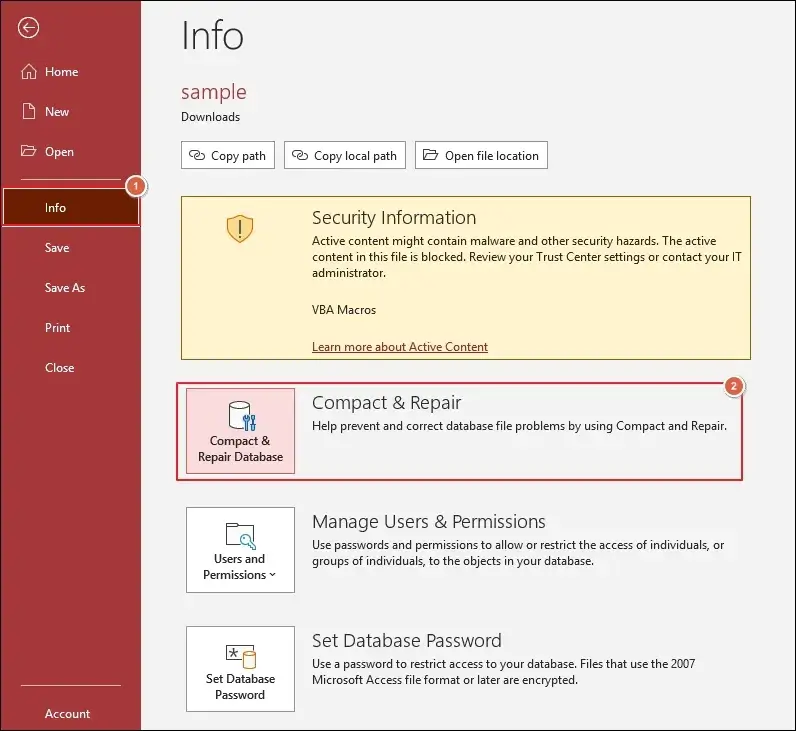 tap on Compact and Repair