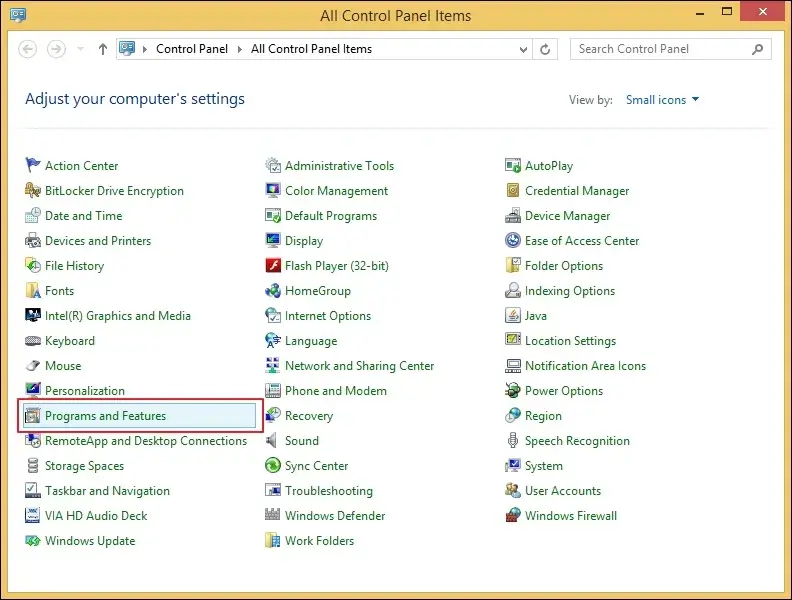 Go to Programs and Features