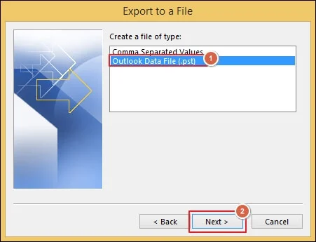 Select Outlook data file