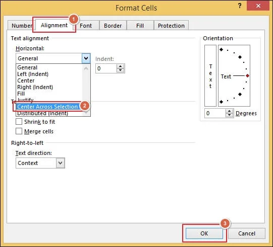 Center Across Selection