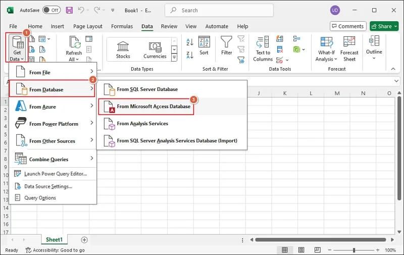 Get data from access database