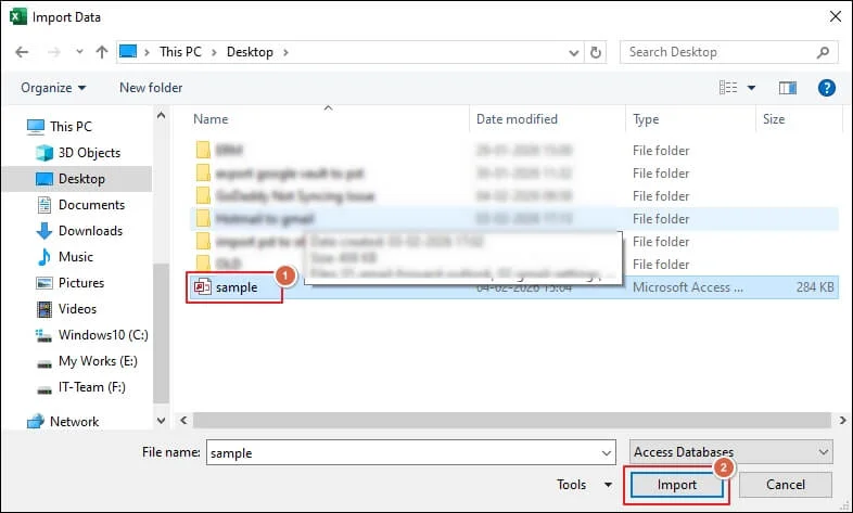 Choose MDB file and open