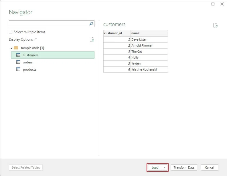 Preview data and load it