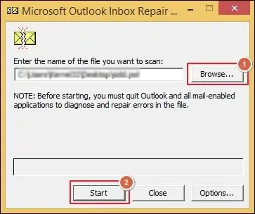 Select thr PST file and click the start