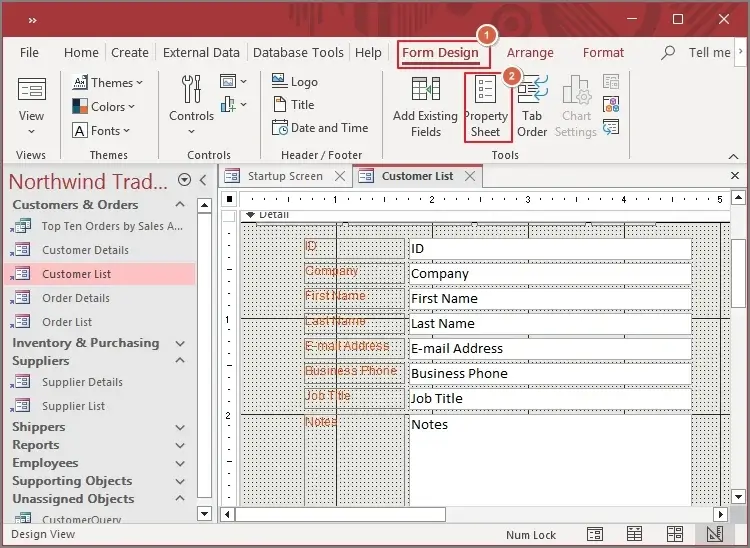 click on the Property Sheet