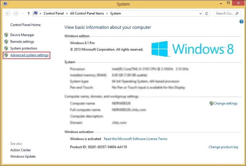 Go to Advanced system settings 
