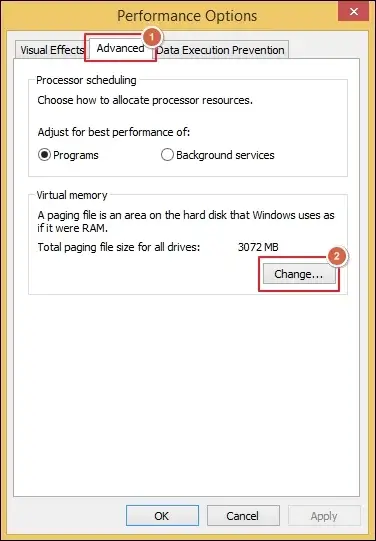 Select change option in advanced tab