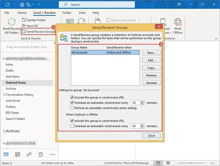 tap on the Send Receive Groups