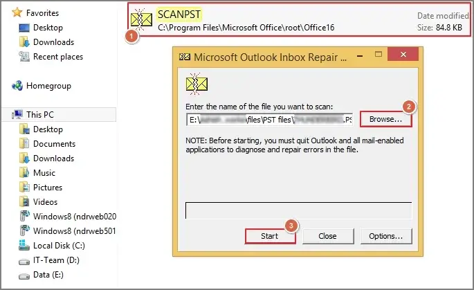 Search for the ScanPST.exe tool