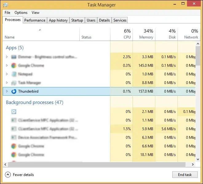 End the Thunderbird application process