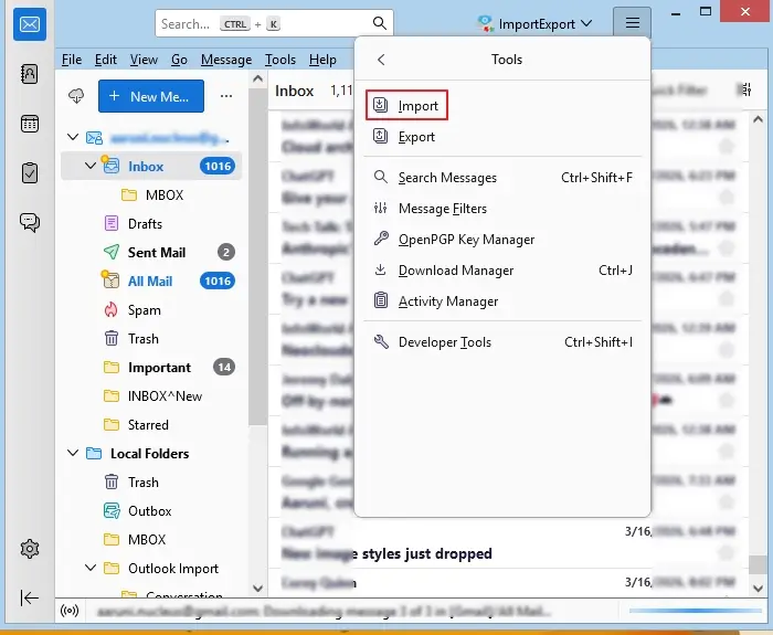 Select the Import option under the Tools wizard