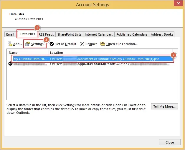 Navigate to the Data Files tab and proceed to Settings