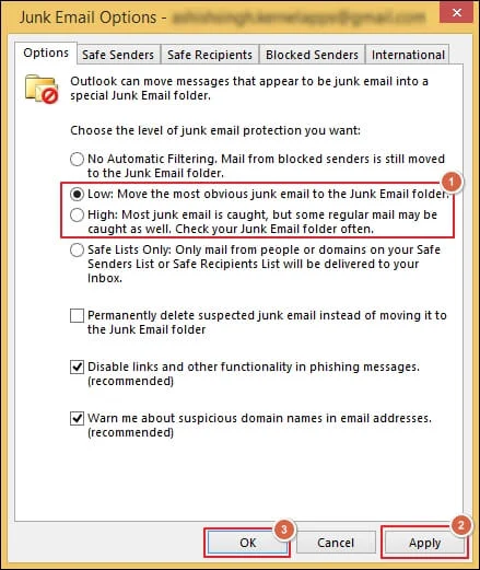 Set diffrent filtering levels
