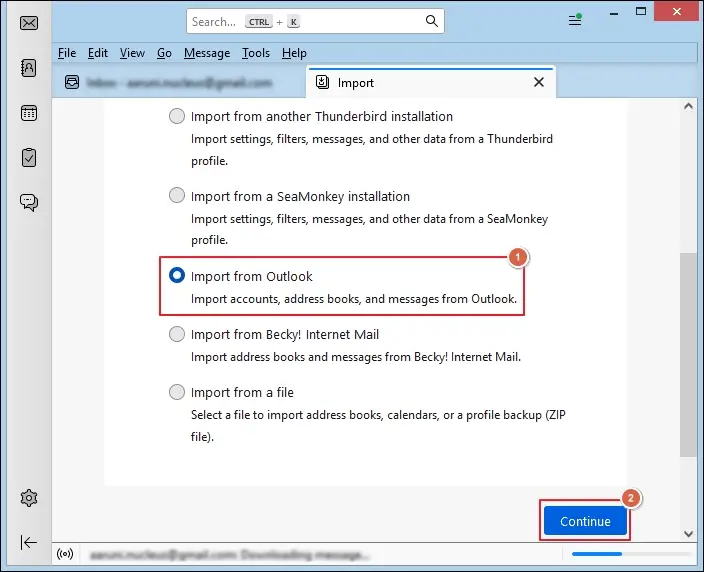 Choose the Import from Outlook option to Continue