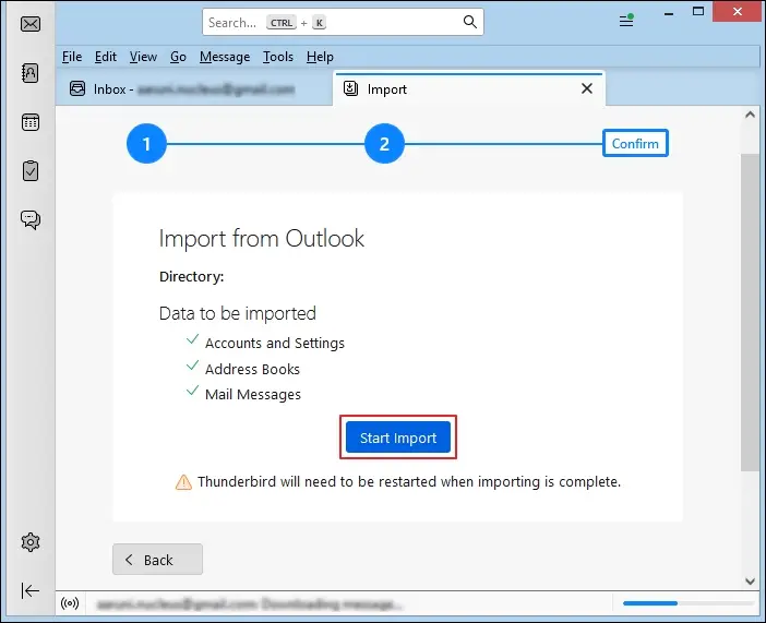 Verify the chosen data and click on Start Import