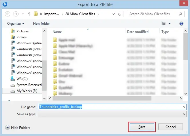 Select the desired folder location and click Save
