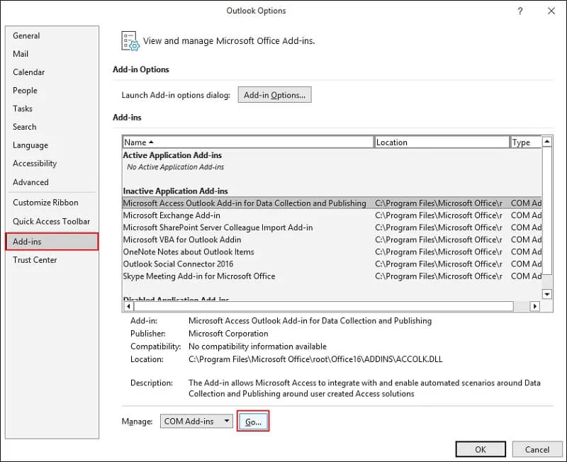 Go to Add-ins section