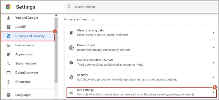 Open Chrome Settings, go to Privacy and Security