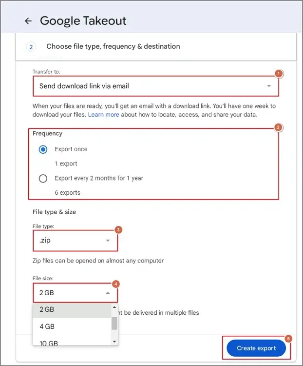 Hit the Create Export tab.