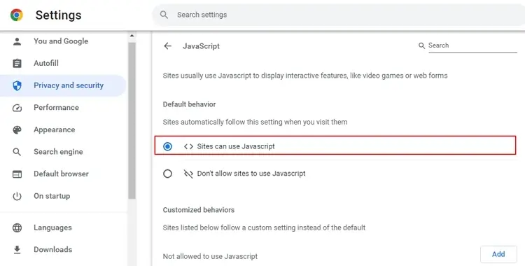 Sites can use Javascript