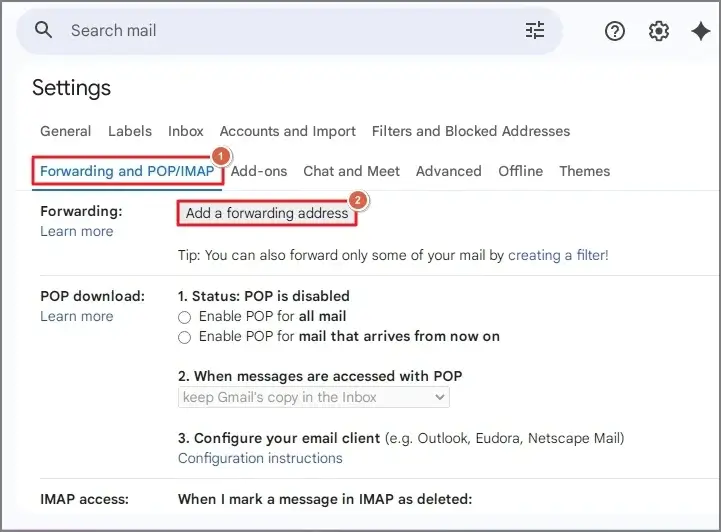 hit the Add a forwarding address.
