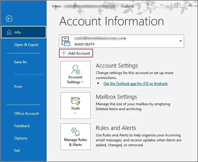 Go to the File tab and proceed to Add Account