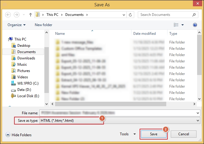 Select HTML from the dropdown and tap on Save