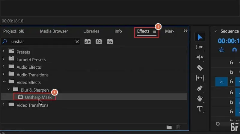 Find the Unsharp Mask option and drag it to apply