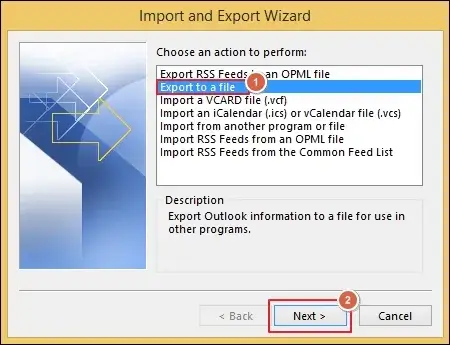 Select Export to a file and tap on Next