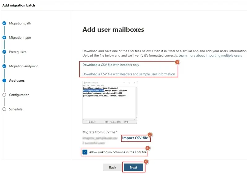 Import CSV file and proceed to Next