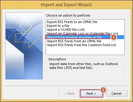 Select Import from another program or file and tap on Next